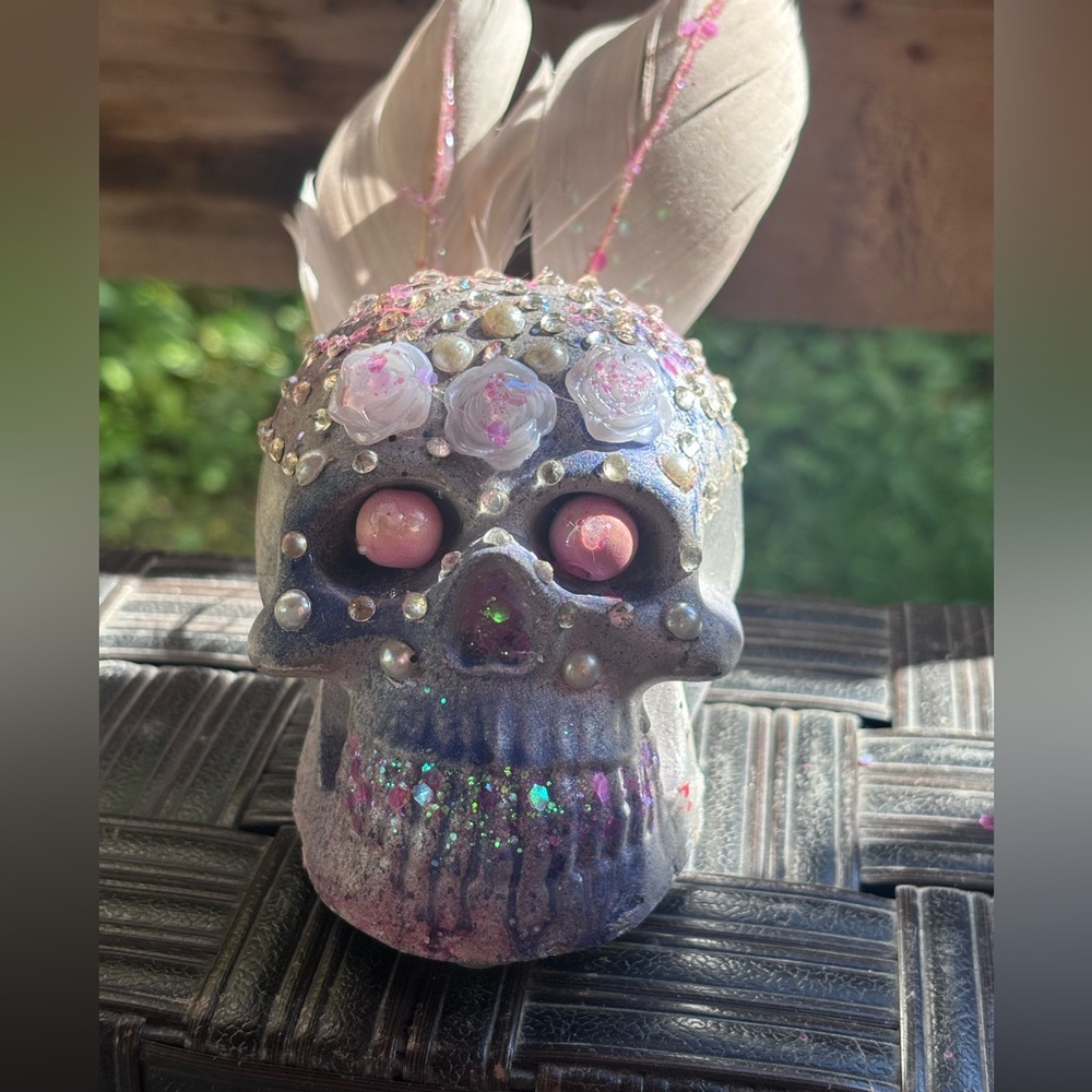 Decorative Skull with Feathers and Pearls